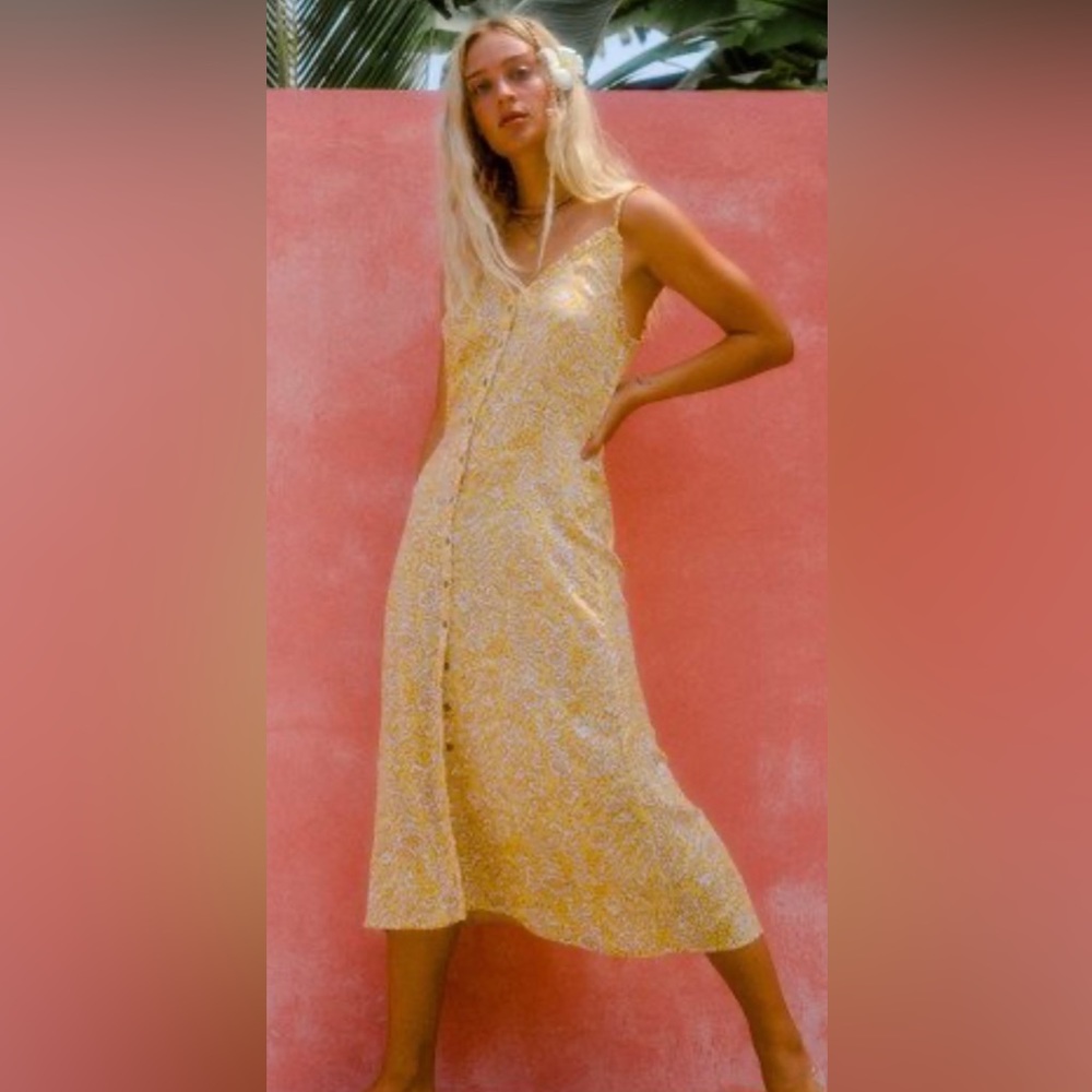 Billabong Sweet Edges Midi Dress Yellow Size Small